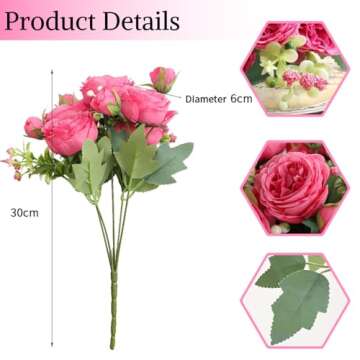 ASTRYAS Artificial Flowers, Fake Peony Silk Peonies Faux Fuschia Hot Pink Flowers Arrangements Table Centerpieces for Wedding Office Party Home Decor Cake 3pcs