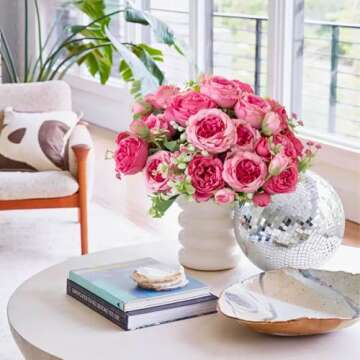 ASTRYAS Artificial Flowers, Fake Peony Silk Peonies Faux Fuschia Hot Pink Flowers Arrangements Table Centerpieces for Wedding Office Party Home Decor Cake 3pcs