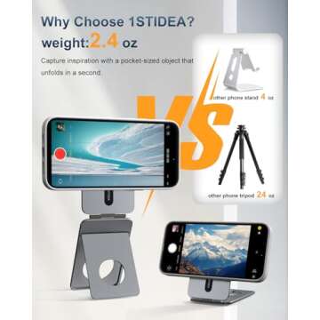 1ST IDEA Phone Tripod Stand, Aluminum Alloy Phone Stand Compatible with Magsafe iPhone 16/15/14/13/12 Series, Foldable Strong Magnetic Phone Stand, Mult-Angle Adjustment Pocket Tripod