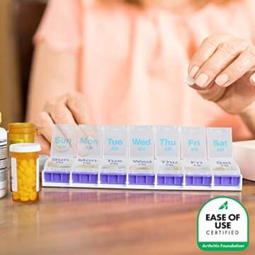 EZY DOSE Weekly (7-Day) Pill Case, Medicine Planner, Vitamin Organizer Box, 2X-Large Push-Button Compartments, Color May Vary, BPA Free