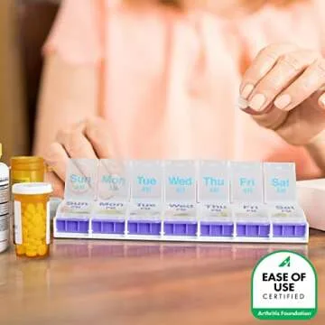 EZY DOSE Weekly (7-Day) Pill Case, Medicine Planner, Vitamin Organizer Box, 2X-Large Push-Button Compartments, Color May Vary, BPA Free