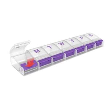 EZY DOSE Weekly (7-Day) Pill Case, Medicine Planner, Vitamin Organizer Box, 2X-Large Push-Button Compartments, Color May Vary, BPA Free
