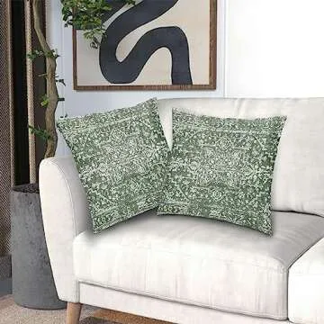 Sage Green Boho Throw Pillow Covers 16x16 Inch Bohemian Carpet Ethnic Pillow Cases Vintage Geographic Rug Farmhouse Throw Pillows Set of 2 Home Decor for Room Porch Patio Couch Outdoor