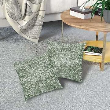 Sage Green Boho Throw Pillow Covers 16x16 Inch Bohemian Carpet Ethnic Pillow Cases Vintage Geographic Rug Farmhouse Throw Pillows Set of 2 Home Decor for Room Porch Patio Couch Outdoor