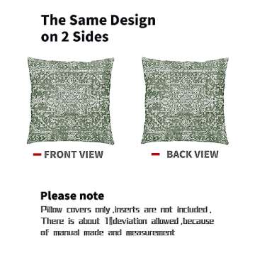 Sage Green Boho Throw Pillow Covers 16x16 Inch Bohemian Carpet Ethnic Pillow Cases Vintage Geographic Rug Farmhouse Throw Pillows Set of 2 Home Decor for Room Porch Patio Couch Outdoor