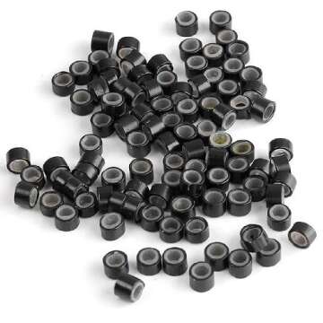 CCbeauty 500PCS 5mm Silicone Lined Micro Rings Links Beads for Hair Extensions,Black