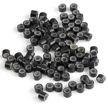 CCbeauty 500PCS 5mm Silicone Lined Micro Rings Links Beads for Hair Extensions,Black