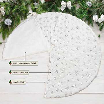 COOLWUFAN 48" Christmas Tree Skirt White Plush Holiday Decor