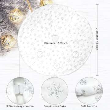 COOLWUFAN 48" Christmas Tree Skirt White Plush Holiday Decor