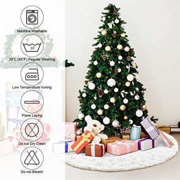 COOLWUFAN 48" Christmas Tree Skirt White Plush Holiday Decor
