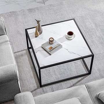SAYGOER White Coffee Table,Small Square Coffee Table,Modern Center Table for Living Room Office 27.6...