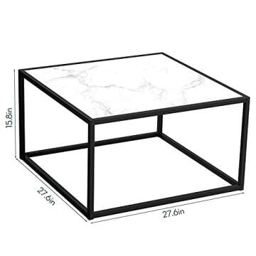 SAYGOER White Coffee Table,Small Square Coffee Table,Modern Center Table for Living Room Office 27.6 * 27.6 * 15.7 Inch, Easy Assembly, White Faux Marble Top
