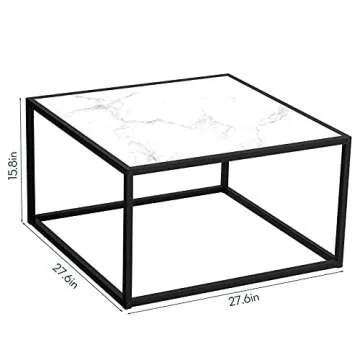 SAYGOER White Coffee Table,Small Square Coffee Table,Modern Center Table for Living Room Office 27.6 * 27.6 * 15.7 Inch, Easy Assembly, White Faux Marble Top