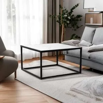 SAYGOER White Coffee Table,Small Square Coffee Table,Modern Center Table for Living Room Office 27.6 * 27.6 * 15.7 Inch, Easy Assembly, White Faux Marble Top