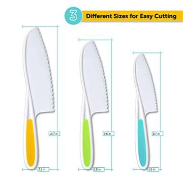 RAGAZZACUCINE Kids Knife Set of 3 - Firm Grip, Serrated Edges & Safe – Colorful Nylon Toddler Cooking Knives to Cut Fruits, Salad, Cake, Lettuce (MultiColor)