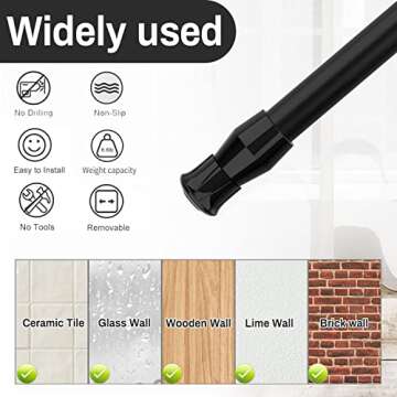 6 Pack Spring Tension Curtain Rod Adjustable Length for Kitchen, Bathroom, Cupboard, Wardrobe, Window, Bookshelf DIY Projects