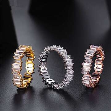 YOGEME Fashion AAA cubic zirconia Baguette thin band ring R0377 (White, 8)