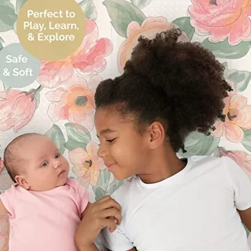 JumpOff Jo Baby Play Mat - Large Folding Foam Play Mat for Infants, Babies, Toddlers, Waterproof, Double-Sided (70" x 59") - Love Blossoms