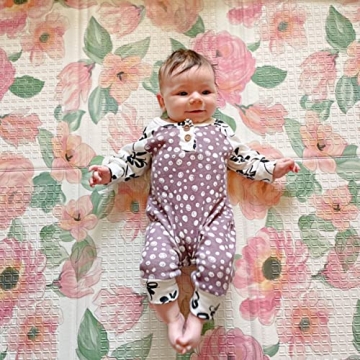 JumpOff Jo Baby Play Mat - Large Folding Foam Play Mat for Infants, Babies, Toddlers, Waterproof, Double-Sided (70" x 59") - Love Blossoms