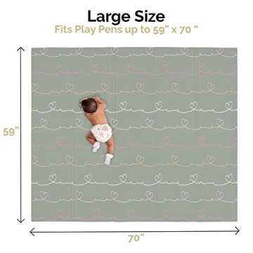 JumpOff Jo Baby Play Mat - Large Folding Foam Play Mat for Infants, Babies, Toddlers, Waterproof, Double-Sided (70" x 59") - Love Blossoms