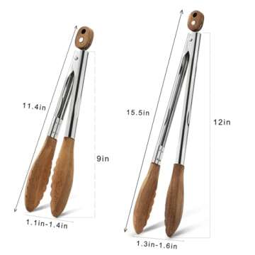 Wooden Kitchen Cooking Tongs Wooden Tongs 2-Piece Set (9-Inch/12-Inch Walnut) Wooden Kitchen Tongs Grilling and Salad Tossing
