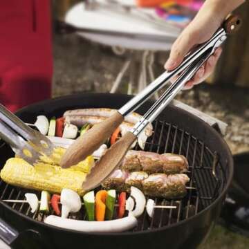Wooden Kitchen Cooking Tongs Wooden Tongs 2-Piece Set (9-Inch/12-Inch Walnut) Wooden Kitchen Tongs Grilling and Salad Tossing