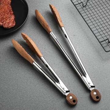 Wooden Kitchen Cooking Tongs Wooden Tongs 2-Piece Set (9-Inch/12-Inch Walnut) Wooden Kitchen Tongs Grilling and Salad Tossing