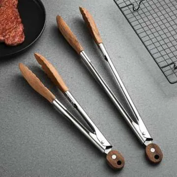 Wooden Kitchen Cooking Tongs Wooden Tongs 2-Piece Set (9-Inch/12-Inch Walnut) Wooden Kitchen Tongs Grilling and Salad Tossing