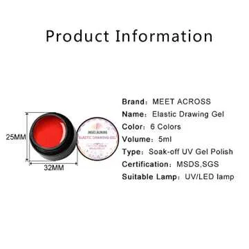 MEET ACROSS 6 Colors Spider Gel, Painting Elastic Drawing Spider Gel for Nail Art, Soak off UV LED Nail Gel, Drawing Nail Gel for Line, DIY Nail Art Manicure with Brushes