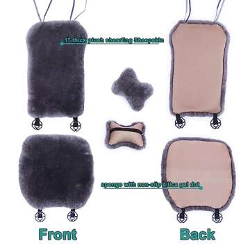 OGLAND 2 Pack Fuzzy Fluffy Fur Sheepskin Car Seat Covers for Auto Soft Cozy Wool Universal Seat Cush...