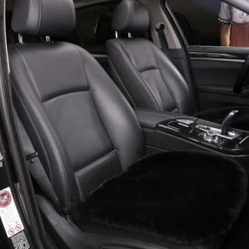 OGLAND 2 Pack Fuzzy Fluffy Fur Sheepskin Car Seat Covers for Auto Soft Cozy Wool Universal Seat Cushion Accessories Automobiles (Black)