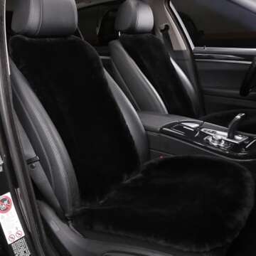 OGLAND 2 Pack Fuzzy Fluffy Fur Sheepskin Car Seat Covers for Auto Soft Cozy Wool Universal Seat Cushion Accessories Automobiles (Black)