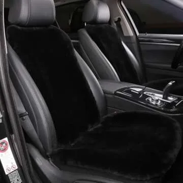 OGLAND 2 Pack Fuzzy Fluffy Fur Sheepskin Car Seat Covers for Auto Soft Cozy Wool Universal Seat Cushion Accessories Automobiles (Black)