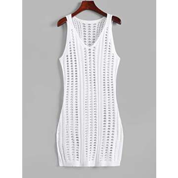ZAFUL Halter Knitted Beach Cover Up Dress - White, M