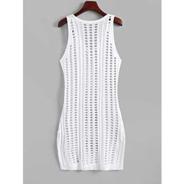 ZAFUL Halter Knitted Beach Cover Up Dress - White, M