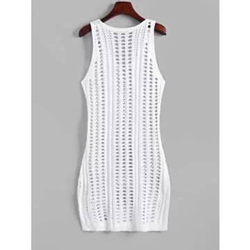 ZAFUL Halter Knitted Beach Cover Up Dress - White, M