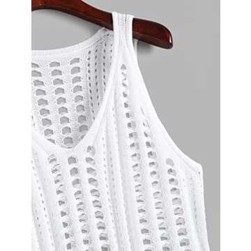 ZAFUL Halter Knitted Beach Cover Up Dress - White, M