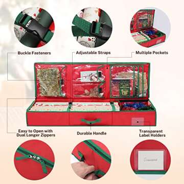 MaidMAX Christmas Wrapping Paper Storage Bag, 42 inch Gift Wrap Organizer Underbed Storage Box Conta...