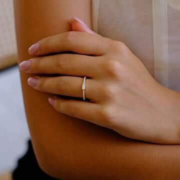 espere Minimal Dainty Baguette Wedding Band Ring | Emerald Cut CZ Stacking Ring | Anniversary Band for Her
