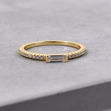 espere Minimal Dainty Baguette Wedding Band Ring | Emerald Cut CZ Stacking Ring | Anniversary Band for Her