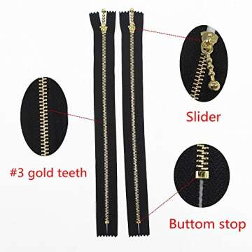 YaHoGa 10PCS 14 Inch #3 Gold Metal Zippers Close End Golden Metal Zippers for Sewing Purse Bags Crafts Jackets Dresses Coats (Gold)
