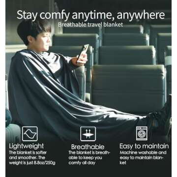 Litume Travel Blanket Lightweight and Breathable, 67 x 48 in Soft Airplane Flight Blanket for Travelers, Foldable Camping Sheet with Stuff Sack for Train, Camp, backapcking, office, home (Velvet E650)