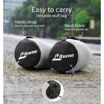 Litume Travel Blanket Lightweight and Breathable, 67 x 48 in Soft Airplane Flight Blanket for Travelers, Foldable Camping Sheet with Stuff Sack for Train, Camp, backapcking, office, home (Velvet E650)