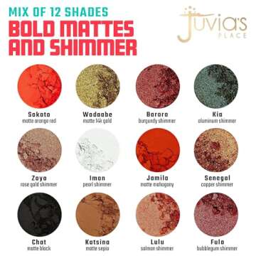 Juvia's Place Palette The Saharan - Reds, Black, White, Golds, Peach, Shades of 12, Bold Mattes and Flattering Shimmer, Professional Eye Makeup, Pigmented Palette for Eye Color & Shine