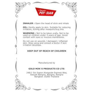 POY-SIAN Menthol Aromatherapy Nasal Inhaler Pack of 3
