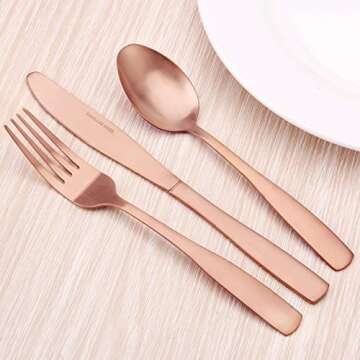 Matte Rose Gold Silverware Set, 20-Piece Stainless Steel Flatware set, Tableware Cutlery Set Service for 4, Utensils for Kitchens, Dishwasher Safe