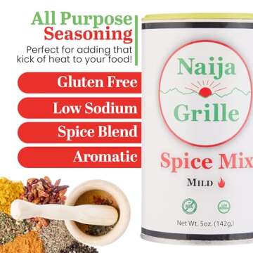Naija Grille Seasoning - Mild - All Purpose Spice Mix for Chicken, Beef, Fish, Vegetables, and More - Elevate Flavor with Versatile Seasoning for Cooking, Grilling, BBQ, and Frying - Perfect for Every Dish - 5 oz