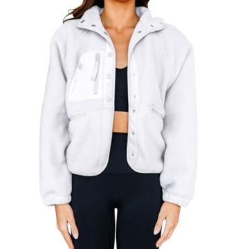 Aoang Women's Winter Coats Casual Lapel Long Sleeve Fleece Faux Fur Jacket White, Small