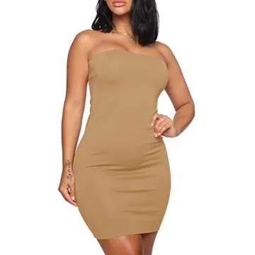 Mokoru Women's Casual Basic Bodycon Tube Top Sexy Strapless Club Party Mini Dress, X-Small, Khaki