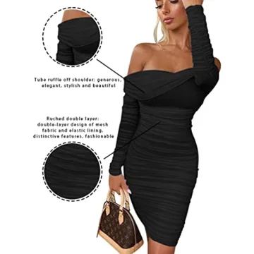 GOKATOSAU Elegant Ruffle Off Shoulder Mini Dress